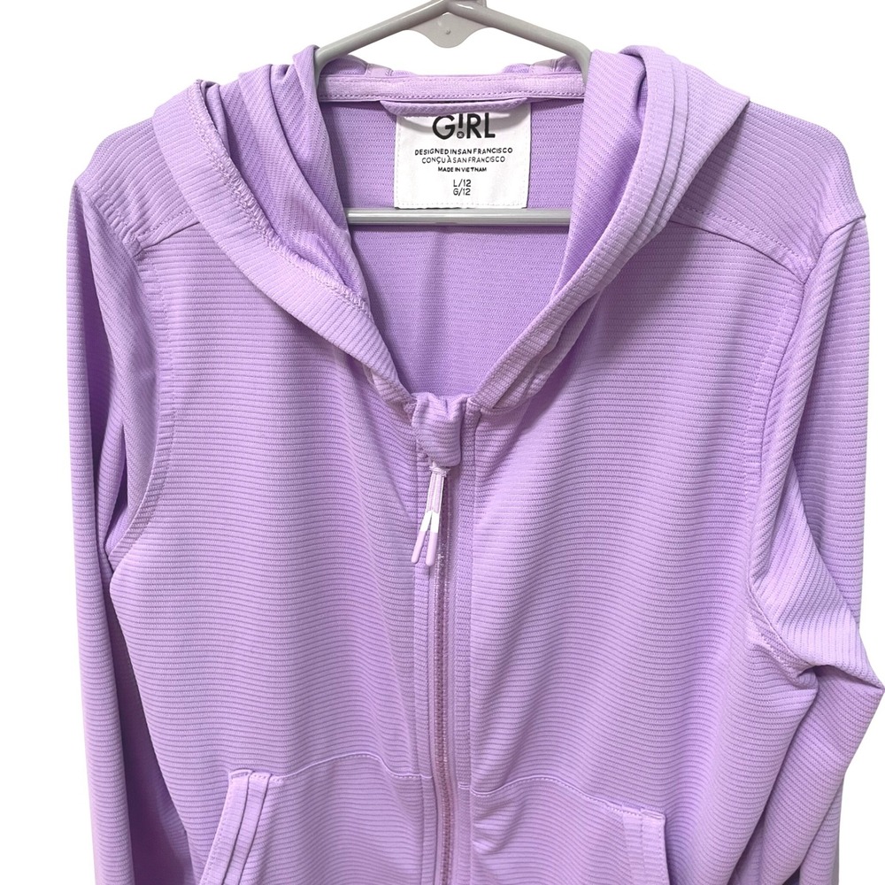 NWOT Athleta Girl Purple Zip Hoodie Textured Activewear Jacket Thumbholes L 12 - Picture 2 of 10